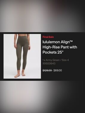 NWOT Lululemon Align High Rise Pant with Pockets 25" Sz 4